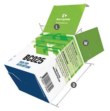 tuck top auto bottom paper box length, width, height measurement
