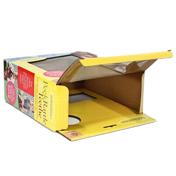 corrugated printed window box with hanger tab